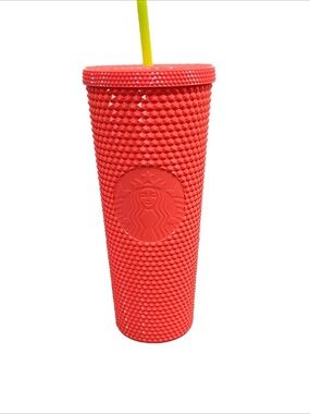 Starbucks Studded Pink Dragonfruit Tumbler Cup 24oz Yellow Straw NEW